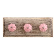 Pink Melon Crackle Ceramic Wooden Hooks