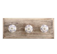 Blue Tiny Flower Crackle Ceramic Wooden Hooks