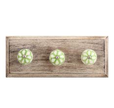 Lime Green Floral Crackle Ceramic Wooden Hooks