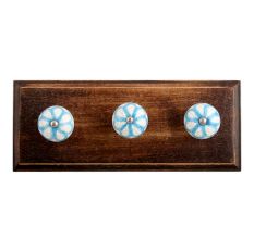 Blue Floral Crackle Ceramic Wooden Hooks