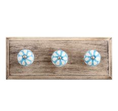 Blue Floral Crackle Ceramic Wooden Hooks