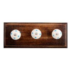 Blue Polka Dot Crackle Ceramic Wooden Hooks