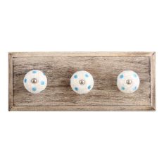 Blue Polka Dot Crackle Ceramic Wooden Hooks