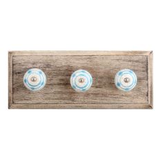 Blue Striped Polka Dot Crackle Ceramic Wooden Hooks