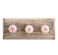 Pink Sunflower Crackle Ceramic Wooden Hooks