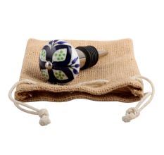 Navy Blue Flower Crackle Ceramic Wine Stopper