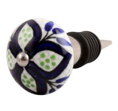 Navy Blue Flower Crackle Ceramic Wine Stopper