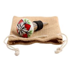 Red Flower Crackle Ceramic Wine Stopper