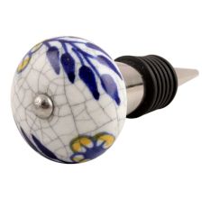 Blue Leaf Crackle Ceramic Wine Stopper