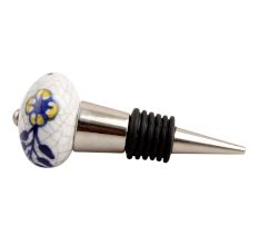 Blue Leaf Crackle Ceramic Wine Stopper