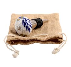 Blue Leaf Crackle Ceramic Wine Stopper