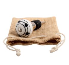 Black Striped Dotted Crackle Ceramic Wine Stopper