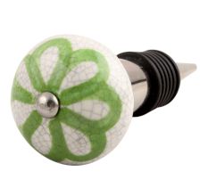 Lime Green Floral Crackle Ceramic Wine Stopper