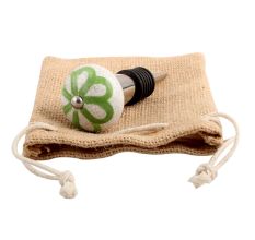 Lime Green Floral Crackle Ceramic Wine Stopper