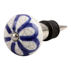 Navy Blue Floral Crackle Ceramic Wine Stopper