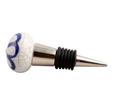 Navy Blue Floral Crackle Ceramic Wine Stopper