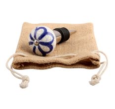 Navy Blue Floral Crackle Ceramic Wine Stopper