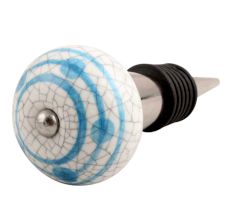 Blue Striped Dotted Crackle Ceramic Wine Stopper