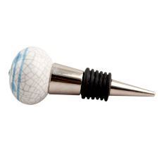 Blue Striped Dotted Crackle Ceramic Wine Stopper