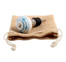Blue Striped Dotted Crackle Ceramic Wine Stopper