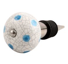 Blue Polka Dot Crackle Ceramic Wine Stopper