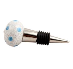 Blue Polka Dot Crackle Ceramic Wine Stopper