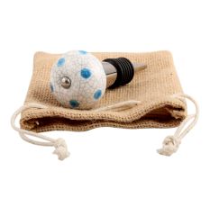 Blue Polka Dot Crackle Ceramic Wine Stopper