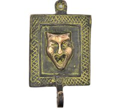 Bronze Laughing Joker Face Tribal Hooks with Green Patina