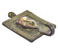 Bronze Laughing Joker Face Tribal Hooks with Green Patina