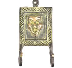 Bronze Laughing Joker Face Tribal Hooks with 2 Hooks and Green Patina