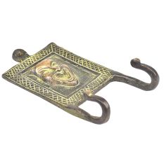 Bronze Laughing Joker Face Tribal Hooks with 2 Hooks and Green Patina