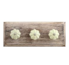 Washed Green Crackle Ceramic Wooden Hooks