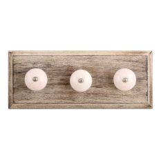 White and Pink Crackle Ceramic Wooden Hooks