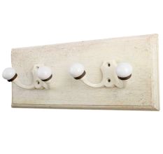 Cream Double Loop Ceramic Iron Wooden Hooks
