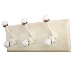 Cream Double Loop Ceramic Iron Wooden Hooks