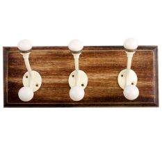Cream Double Loop Ceramic Iron Wooden Hooks