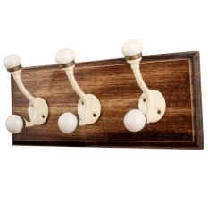 Cream Double Loop Ceramic Iron Wooden Hooks
