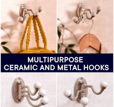3 in 1 Silver Metal and Porcelain Wall Hooks