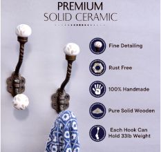 White Etched Ceramic Floral Iron Hooks-EHG-93