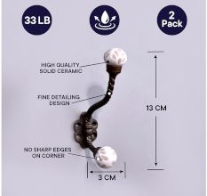 White Etched Ceramic Floral Iron Hooks-EHG-93