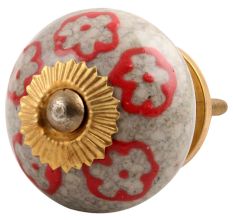 Red Embossed Tiny Flower Crackle Ceramic Drawer Knob Online