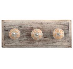 Mustard Floral Crackle Ceramic Wooden Hooks