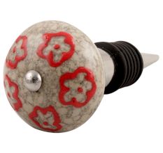 Red Embossed Tiny Flower Crackle Ceramic Wine Stopper