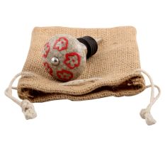 Red Embossed Tiny Flower Crackle Ceramic Wine Stopper