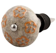 Mustard Floral Crackle Ceramic Wine Stopper