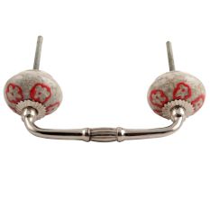 Red Embossed Tiny Flower Crackle Ceramic Bridge Handle