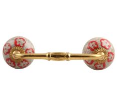 Red Embossed Tiny Flower Crackle Ceramic Bridge Handle