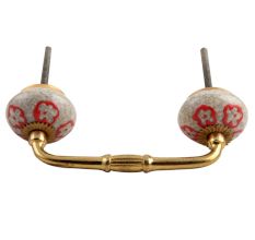 Red Embossed Tiny Flower Crackle Ceramic Bridge Handle