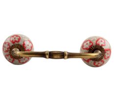 Red Embossed Tiny Flower Crackle Ceramic Bridge Handle