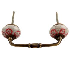 Red Embossed Tiny Flower Crackle Ceramic Bridge Handle
